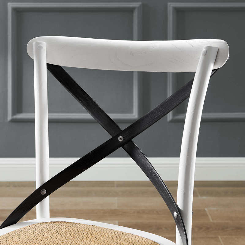 White and Black Elm Wood Cross Back Side Chair Set