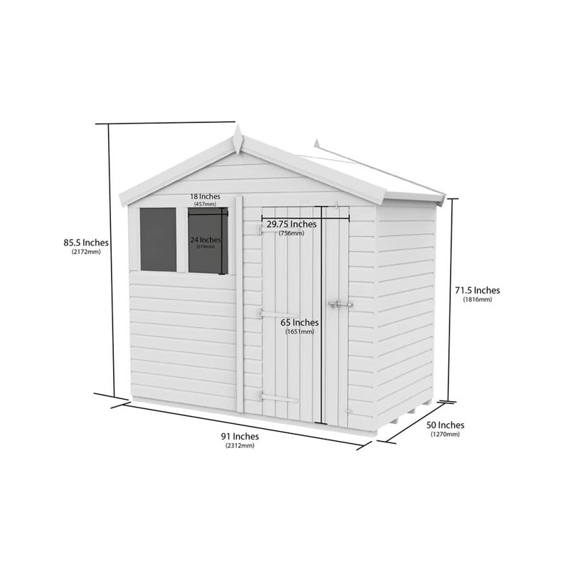 8ft x 4ft Apex Shed - Double Door with Windows