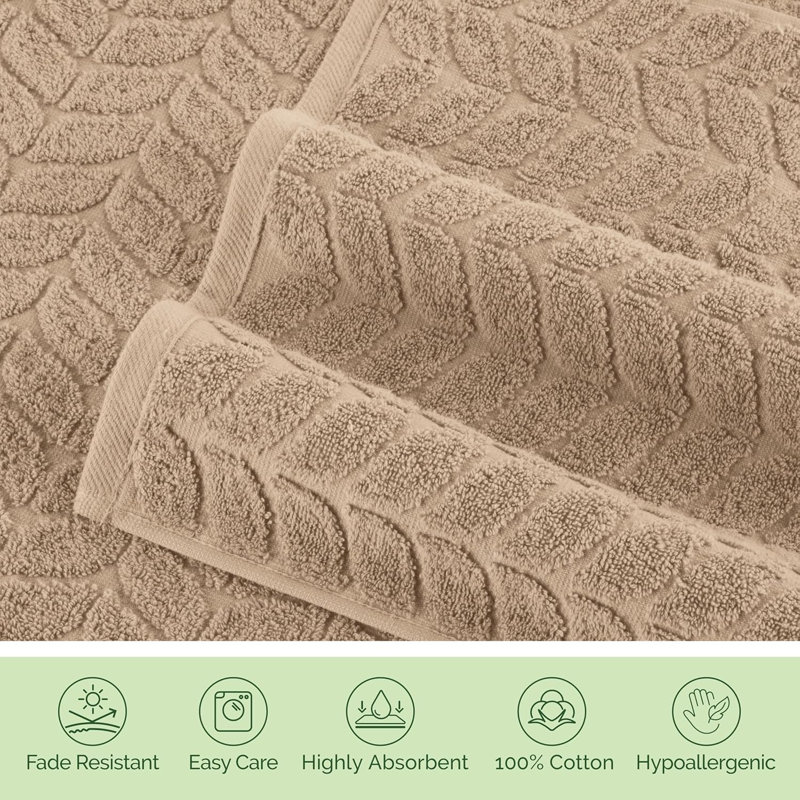 Elegant Comfort Luxury 6-Piece 100% Turkish Cotton Jacquard Braided Textured Premium Hotel Quality Towel Set– Soft And Absorbent, Includes 2 Bath Towels, 2 Hand Towels And 2 Washcloths