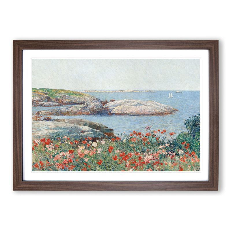 Poppies on the Isles of Shoals by Childe Hassam - Picture Frame Painting, 48cm H x 65cm W x 2cm D, Walnut Framed