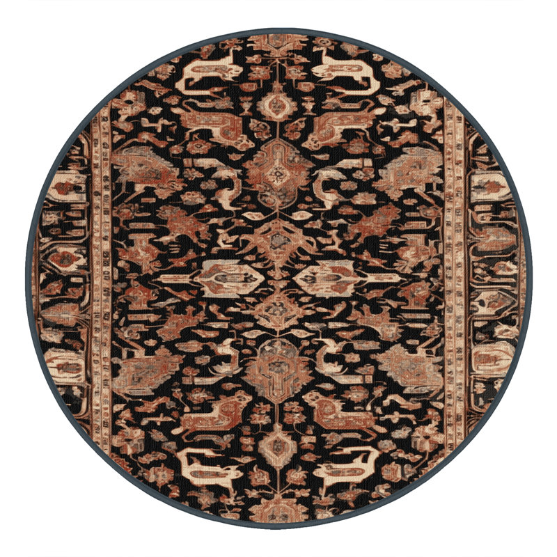 Machine Washable Persian Brown Area Rug, Round 6'