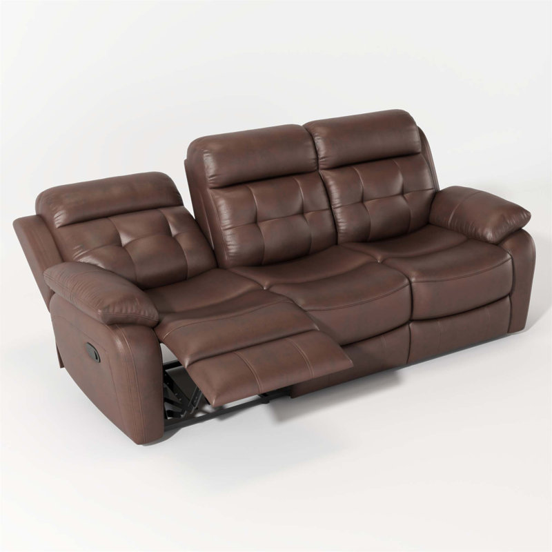 Canapé inclinable en cuir véritable avec table rabattable, porte-gobelets en acier inoxydable et sac à magazines pour un confort et une fonctionnalité ultimes