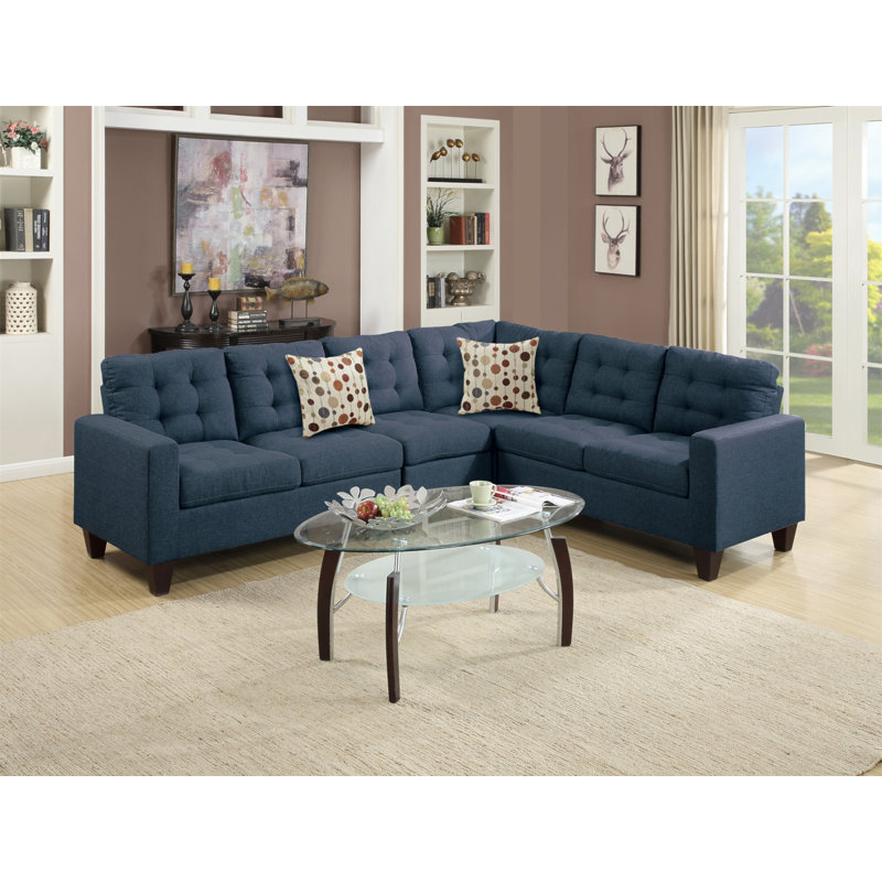 4 Piece Polyfiber Modular Sectional Sofa In Navy