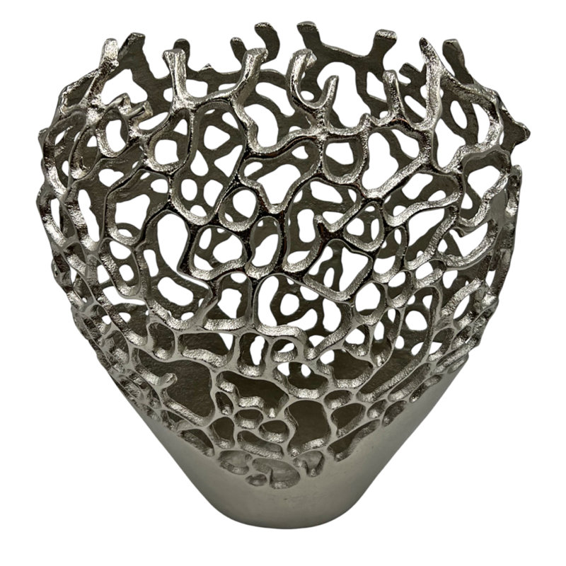 Khadijo Handmade Aluminum Table Vase, Silver, 14" H x 11" W x 5" D