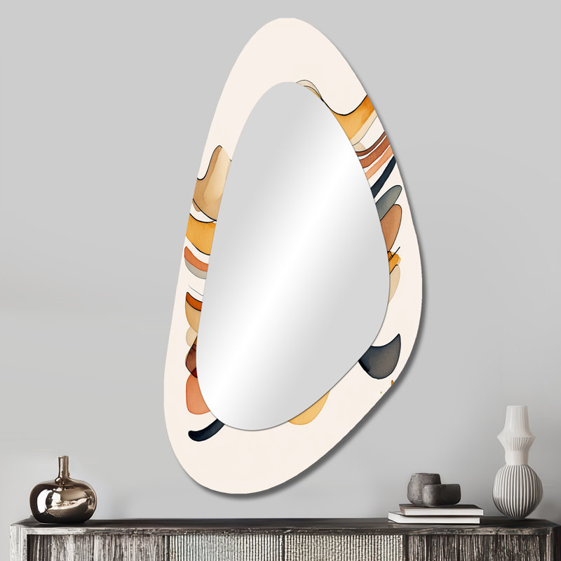 «Burnt Orange Waves Abstract VI - Abstract Spirals», miroir mural asymétrique moderne