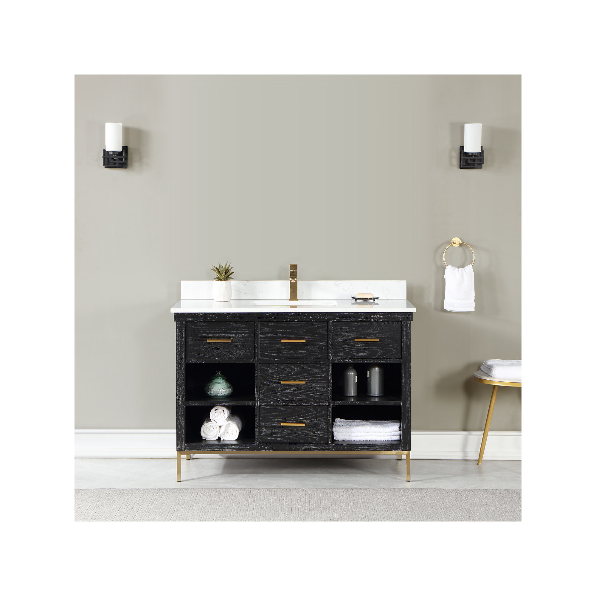 Kesia 48'' Single Bathroom Vanity, Gold, Black