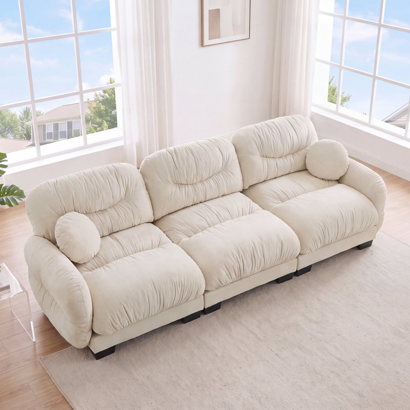 Canapé modulaire en forme de L de 116 po avec 2 coussins décoratifs, canapé à 3 places en chenille plissée moderne et confortable avec siège profond de 24 po pour le salon