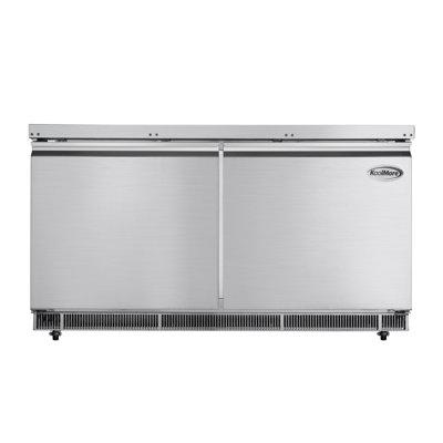 Table froide de 60 po pour station de préparation commerciale, réfrigérateur en acier inoxydable avec capacité de 12 plaques (non incluses) avec couvercle et deux tablettes réglables, homologué ETL (km-rbt-60c)