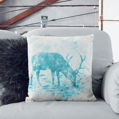 Grazing Stag Watercolour Cushion with Filling