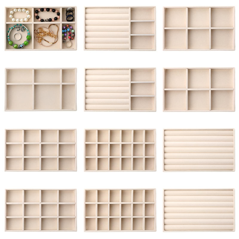 12 petits plateaux de rangement en velours empilables avec plateau de rangement pour bijoux 12 pièces 8,3 x 5 x 1 pouces