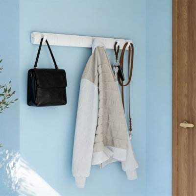 8-Hook White/White Flip-Down Wall Mount Coat Rack