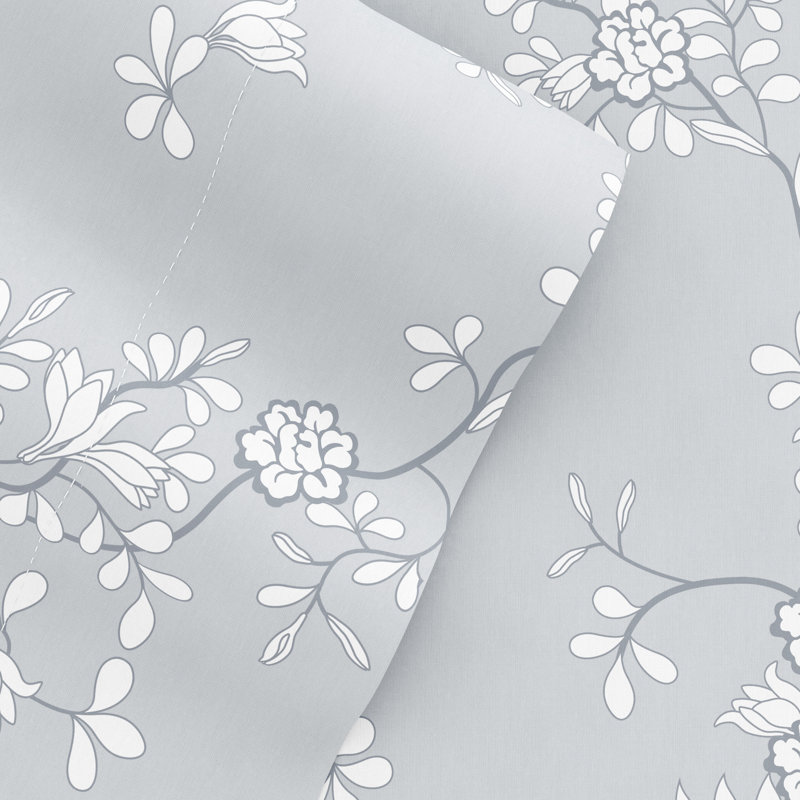 Light Gray Floral Vine Queen Microfiber Sheet Set