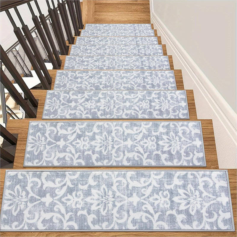 Tapis d'escalier antidérapant à tapis, paquet de 15, marches d'escalier de 8 po x 30 po pour marches en bois d'intérieur, 15 pièces, gris