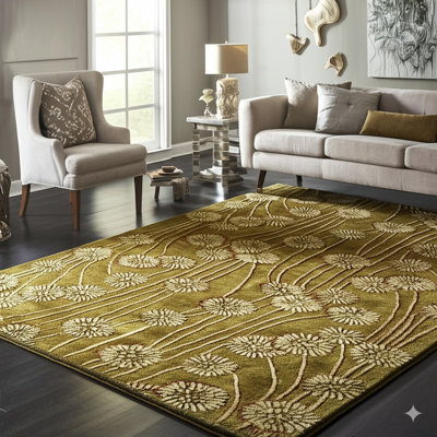 Brown Hand-Knotted Wool Stylized Floral Burst Geometric Modern Contemporary Carpet Rug