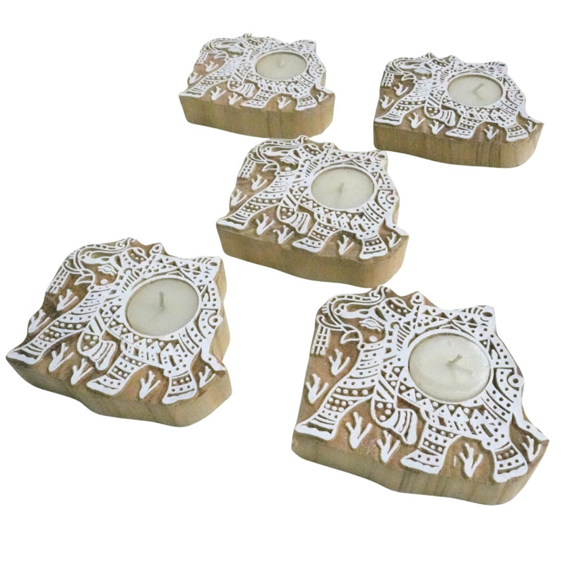  Artisan Wood Candle Holder 4x4 Block, Stained Finish, Perfect for Tabletop or Living Room Décor-(Pack Of-6), 6