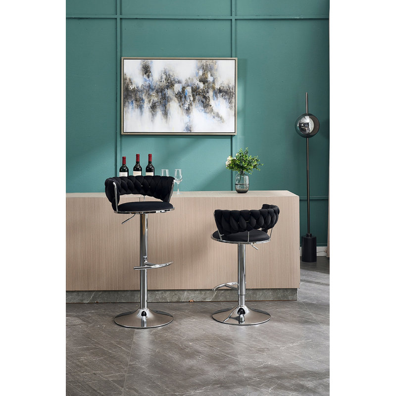 Ensemble de 2 tabourets de bar, avec repose-pieds chromé et base pivotante en velours à hauteur réglable et tabouret de bar simple chromé
