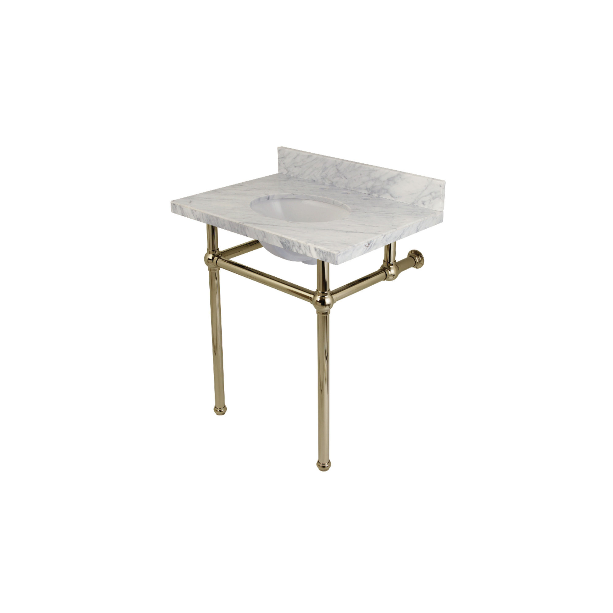 Kingston Brass Templeton 30-Inch Vanity Top with Brass Legs (8-Inch, 3-Hole), Carrara Marble/Polished Nickel
