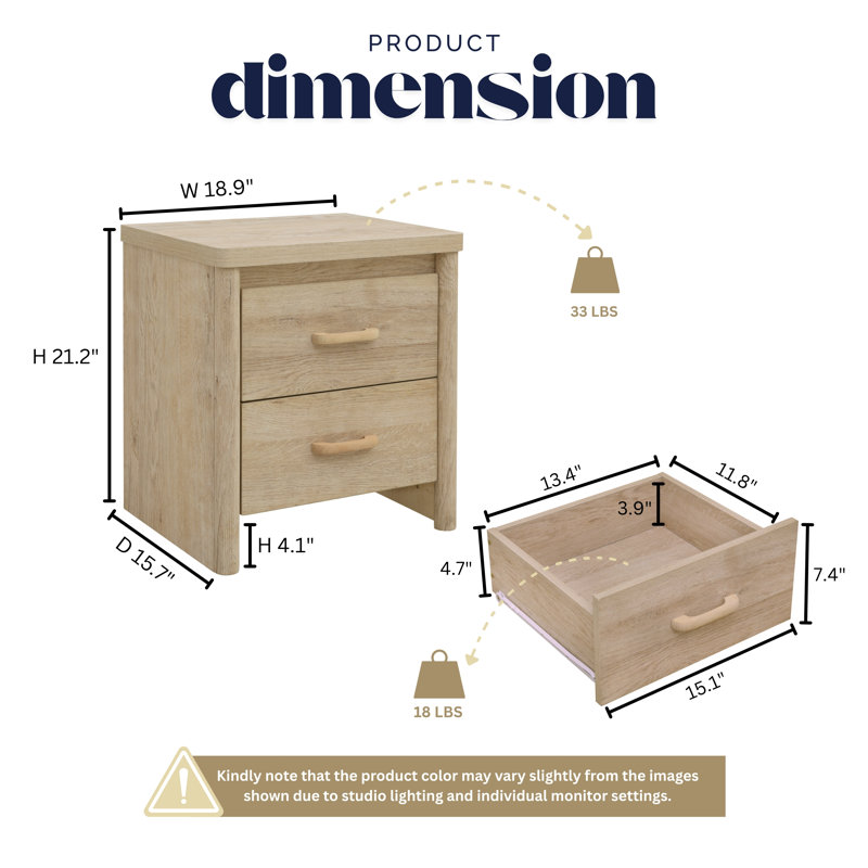 48cm W Manufactured Wood Bedside Table