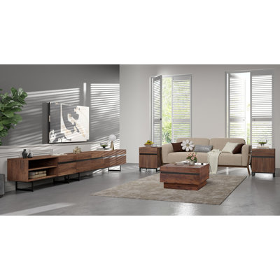 Aadam Living Room Table Sets Of 4, 70 Inch TV Stand, 1 Square Coffee Table With Tempered Glass Top,And 2 End Table, Entertainment Center, Console Tabl by Latitude Run
