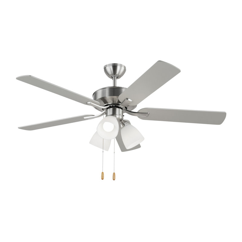 52'' Ceiling Fan with LED Lights, Silver/American Walnut, Brushed Steel