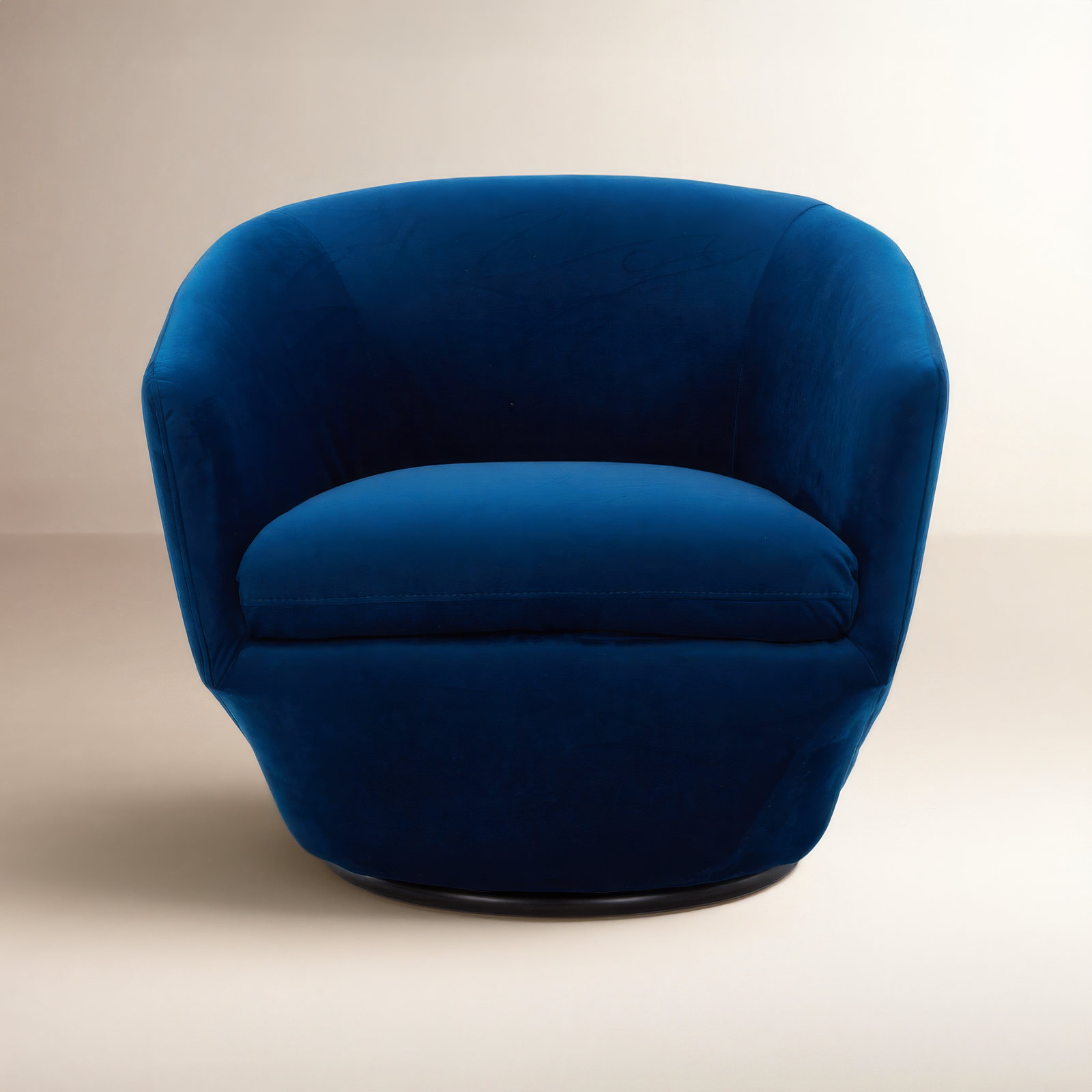 Elexi Swivel Barrel Chair, Blue Polyester Velvet