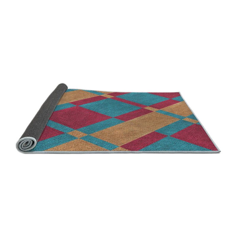 Tapis décoratif géométrique rouge/bleu antoonjr, Rond 8 pi