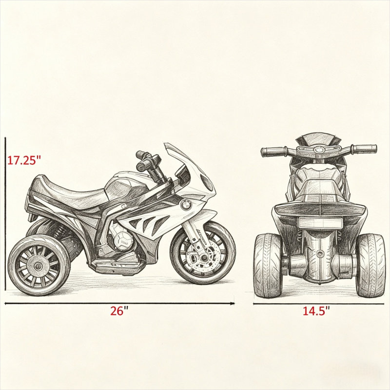 Moto bleue pour tout-petits avec pédale et musique, longueur de 26 pouces pour une utilisation intérieure et extérieure