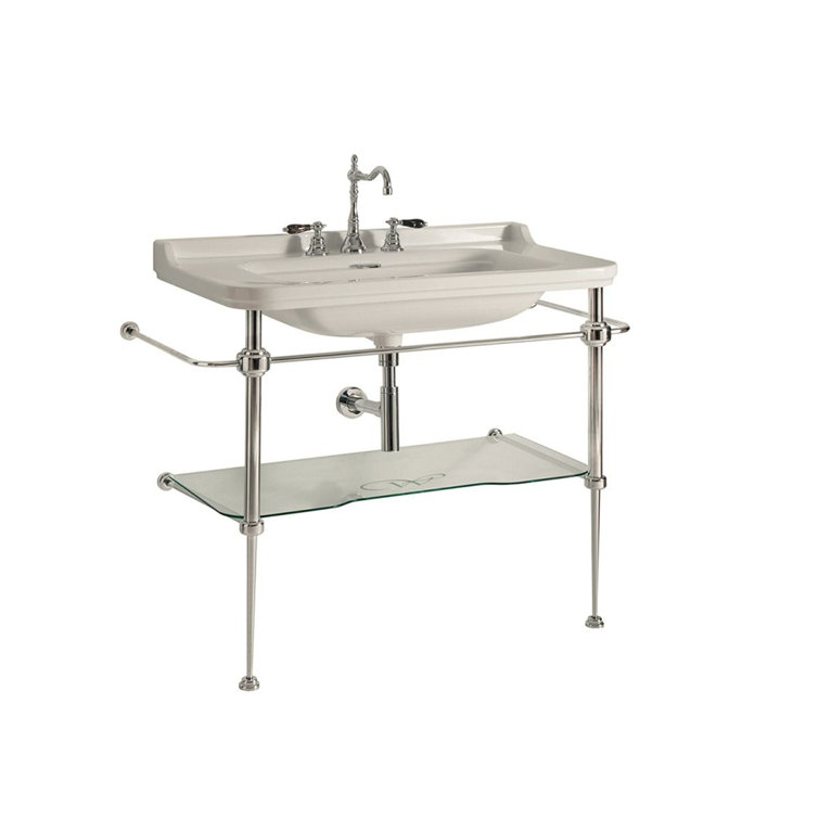 WS Bath Collections Waldorf 21.7'' Glossy White/Chrome Ceramic Rectangular Bathroom Sink with Overflow