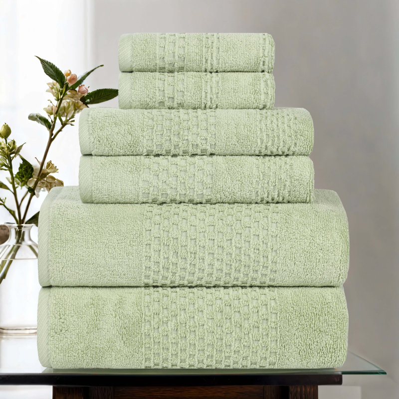Ensemble de serviettes texturées gaufrées en coton gaufré de poids moyen Playa Zero Twist, Ensemble 6 serviettes de bain