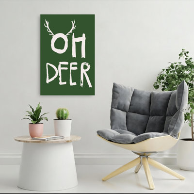 Oh Deer Funny Quote Rustic Abstract Contemporary Deer Forest Nature Wall Art Print 1 Piece Wrapped Canvas Wall Art