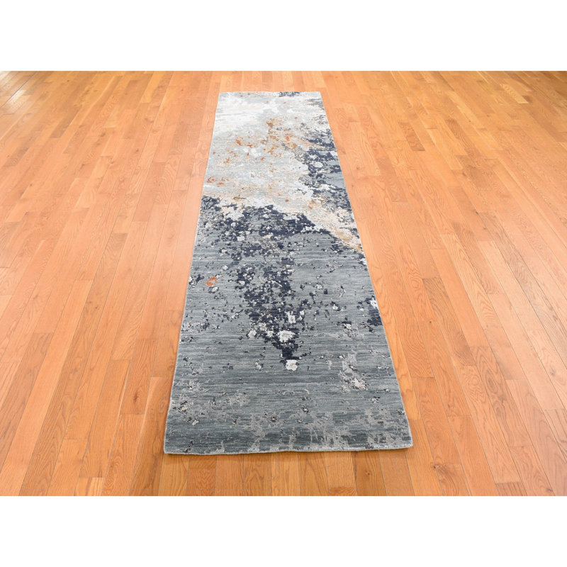 Tapis de Tapis décoratif couloir gris noué à la main de conception unique 2 pi 6 po x 10 pi Chandon