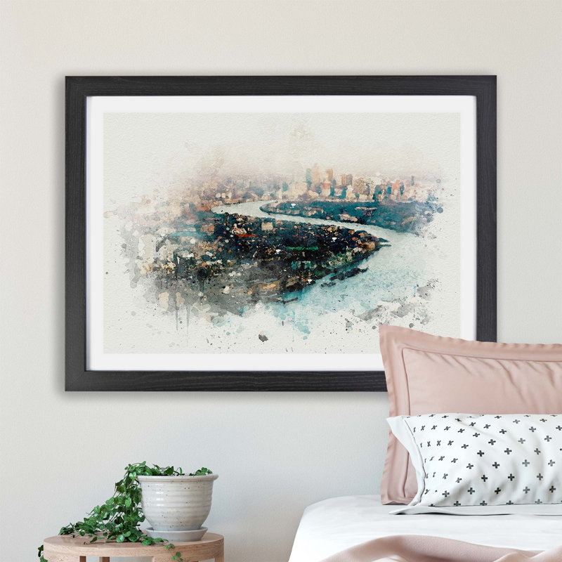 River Thames & London Skyline - Single Picture Frame Print, Black, 62cm H x 87cm W x 2cm D