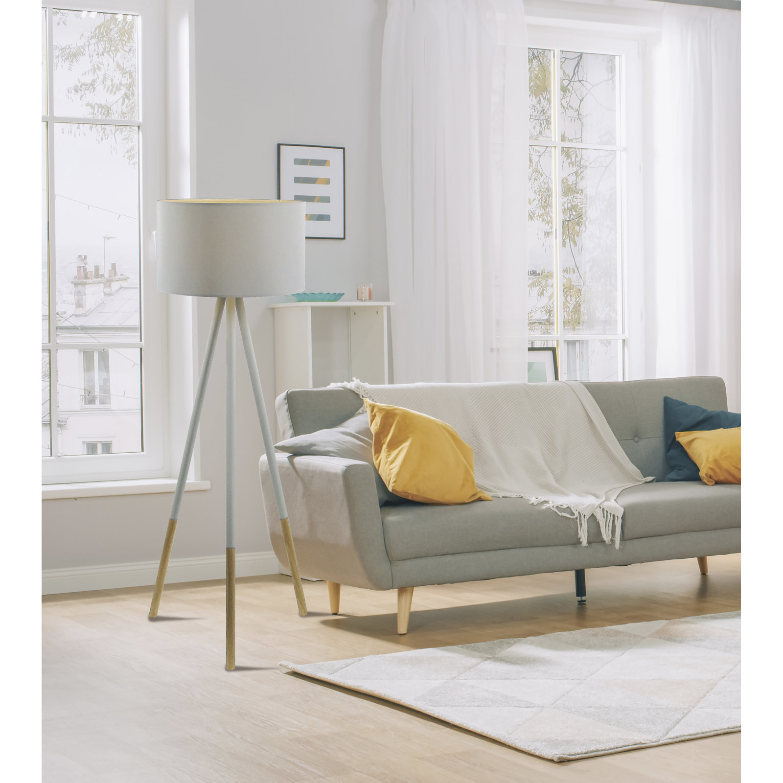Skyler 60.25'' Dimmable Smart Enabled Floor Lamp, White/Light Brown