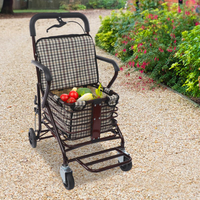 Foldable Shopping Cart With Seat For Seniors Lightweight 4-Wheel Rollator Walker With Large Storage Basket Ideal For Grocery Shopping & Outdoor Walks by Ophelia & Co.
