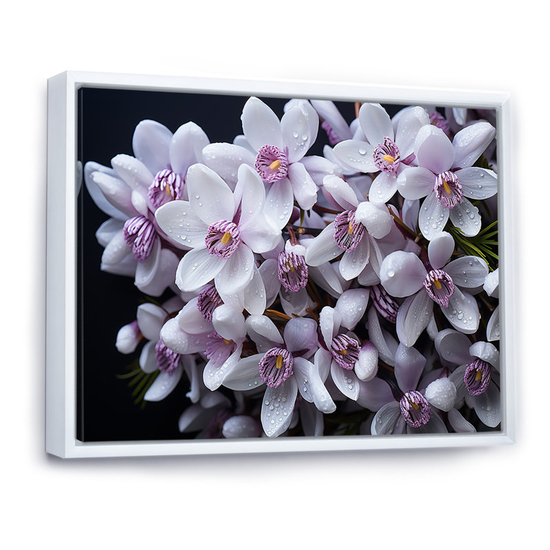 Lavande, neige, hiver, fleur sur toile, H 30 po x l 40 po x P 1,5 po, Cadre simple argenté