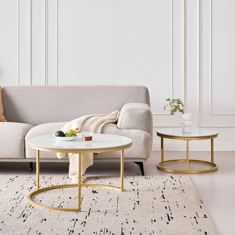 Coffee Table, 45cm H x 70cm L x 70cm W, White, Gold