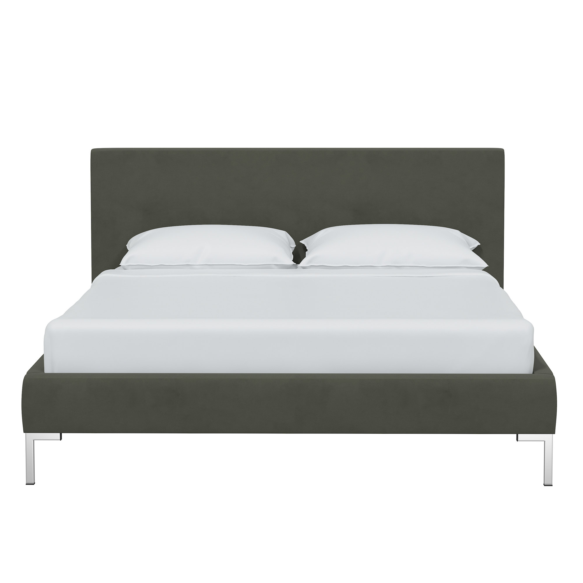 Rand Upholstered Bed, Queen, Black Wood, Classic Ocean Velvet