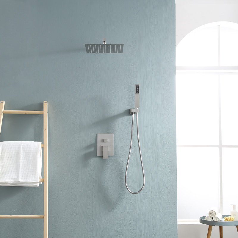 12" Rain Shower System with Handheld Spray Shower, Wall-Mounted, Dual Function, Brushed Nickel, Brushed Nickel
