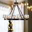 Noir mat + lustre en roue de chariot de style lustre en cristal de style campagnard pour salon