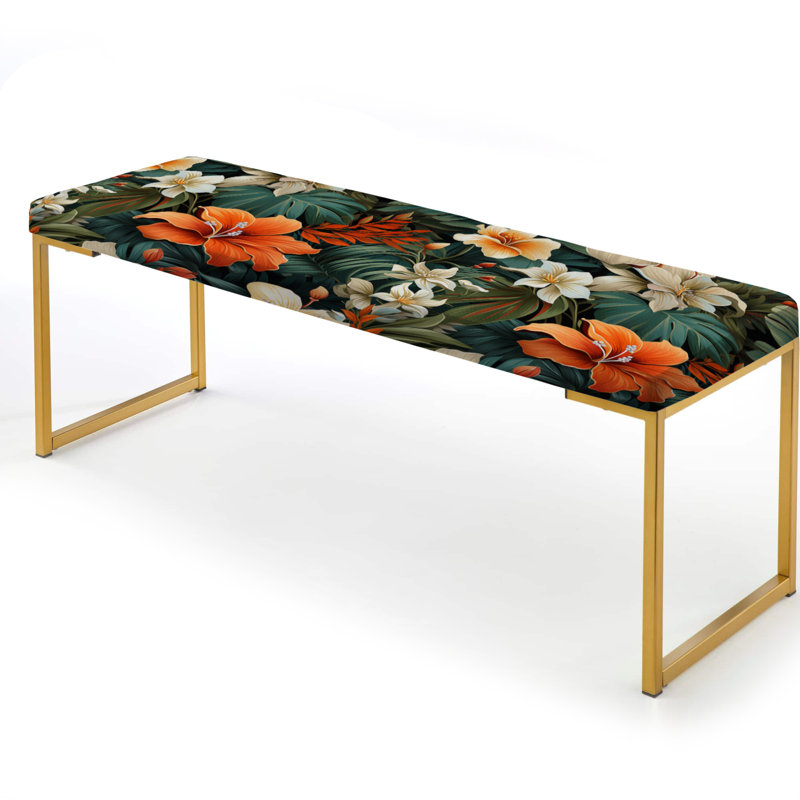 Tropical Greens Warm Earth Tones III - Tropical Upholstered Gold Bench