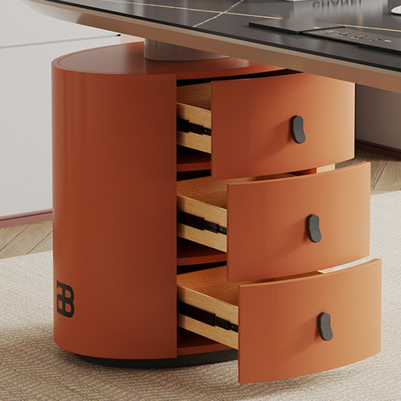 Bureau en granite avec bureau simple, Orange/crème, H 29,53 po x l 94,49 po x P 27,56 po