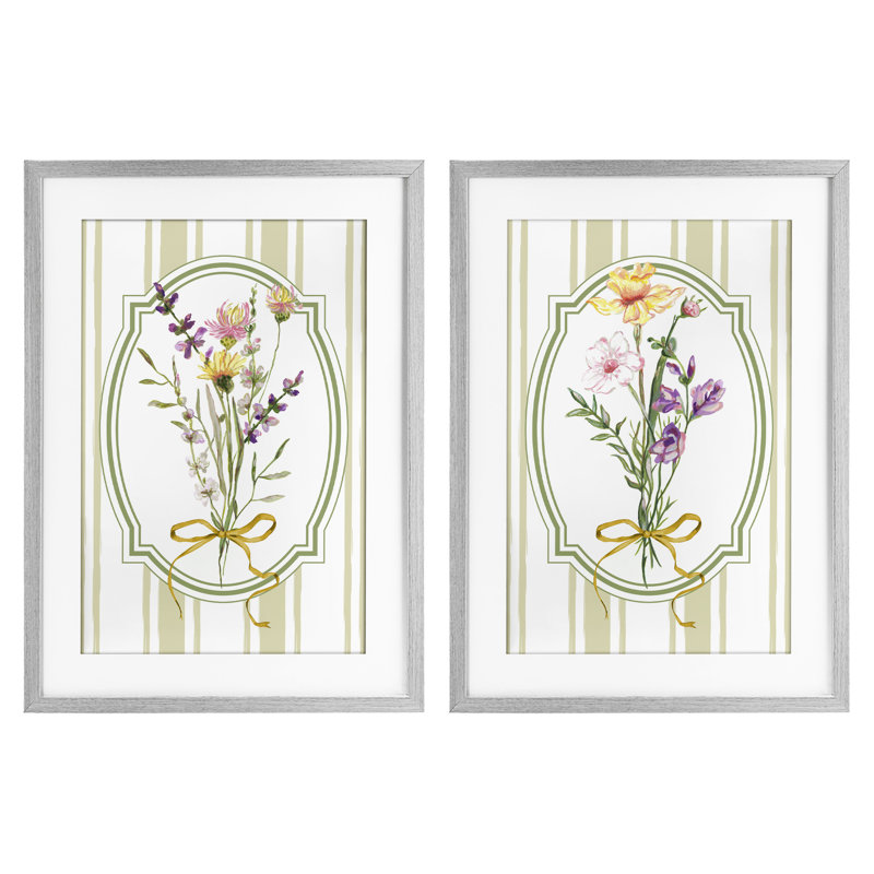 Ensemble de 2 sous-verres à motif de fleurs sauvages Wild rayé par Adonna Ebrahimi, Cadre de ferme gris, H 23 po x l 17 po