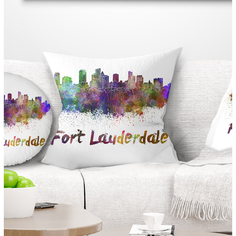 Fort Lauderdale Skyline - oreiller imprimé paysage urbain, 16 po x 1 po, Coussin décoratif