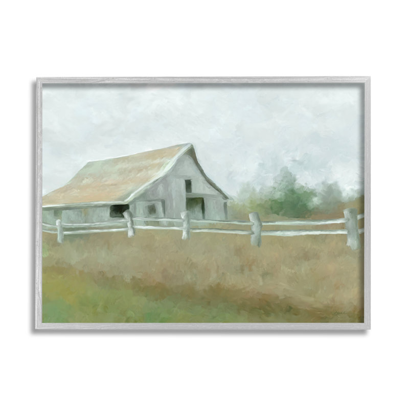 Gray Framed Rural Farmland Fence Canvas Print