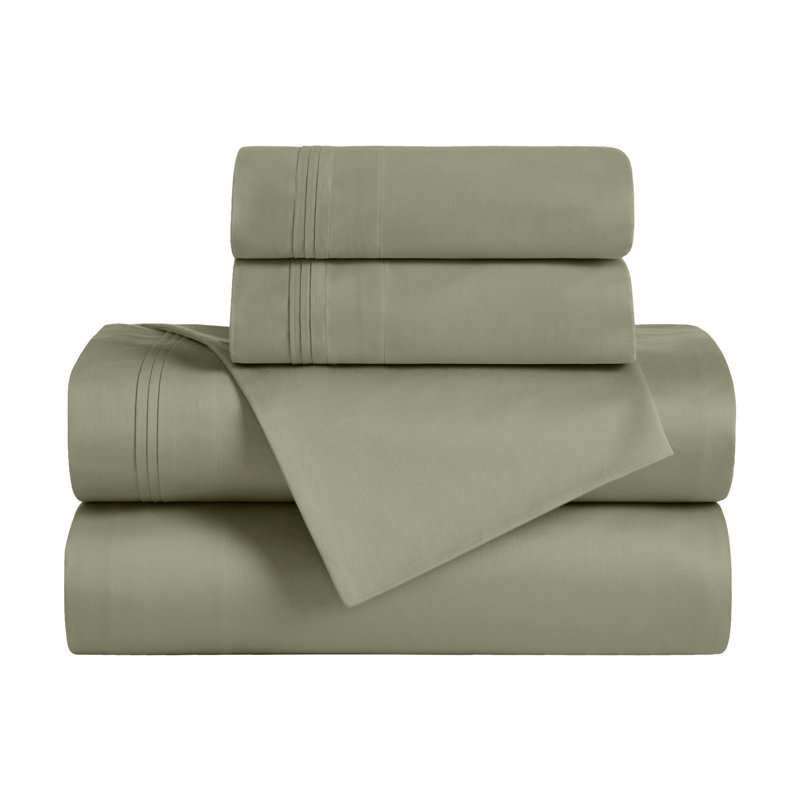 Ensemble de draps en coton égyptien de couleur unie à densité de tissage de 650 fils avec poches profondes, Sauge, Grand
