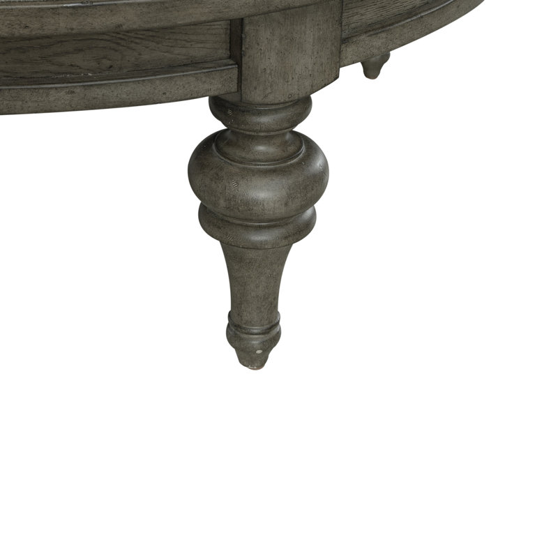 Arbrielle Tufted Round Linen Cocktail Ottoman with Wood Trim