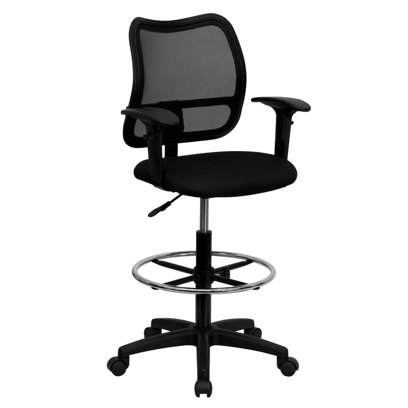 ErgoDraft Black Mesh & Nylon Adjustable Drafting Chair with Swivel
