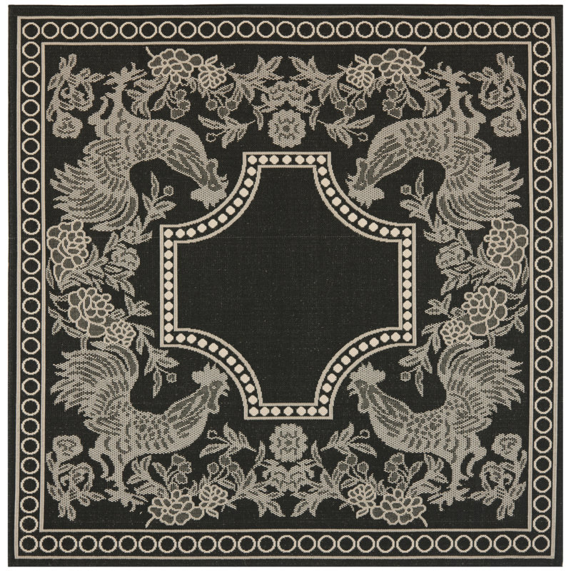 Havza Performance Oriental Indoor/Outdoor Area Rug, Square 6'7"