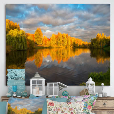 " Autumn Sunset Reflection On Lake In The Park "