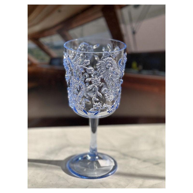 Verres à vin en plastique à motif cachemire, Bleu